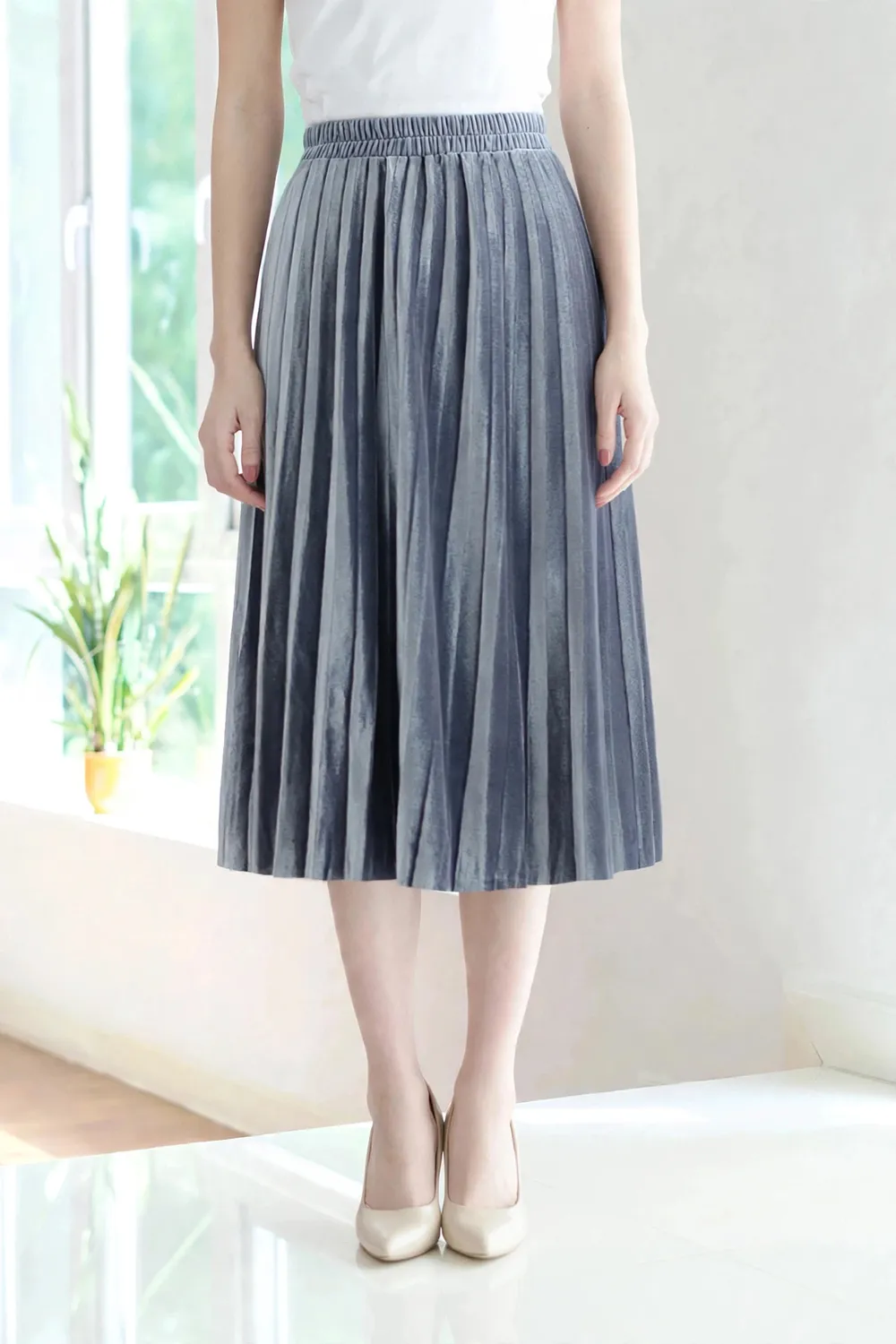NK086 AW Pleated Skirt – Bluish Grey