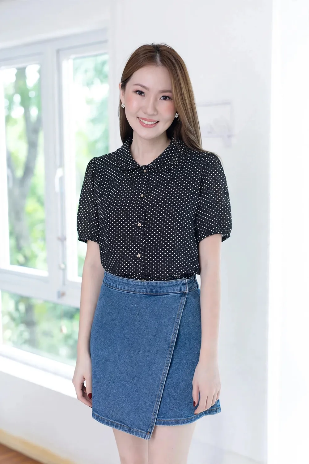 PT0260 Dotty Frill & Puff Shirt – Black
