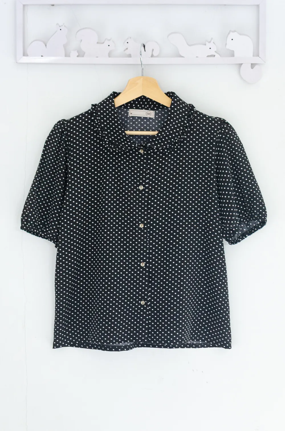 Alternative view of PT0260 Dotty Frill & Puff Shirt – Black