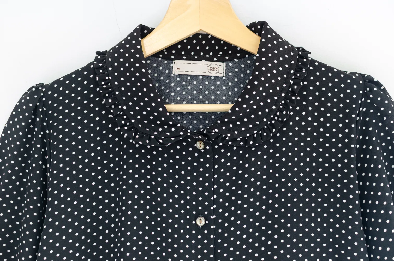 PT0260 Dotty Frill & Puff Shirt – Black - Image 3