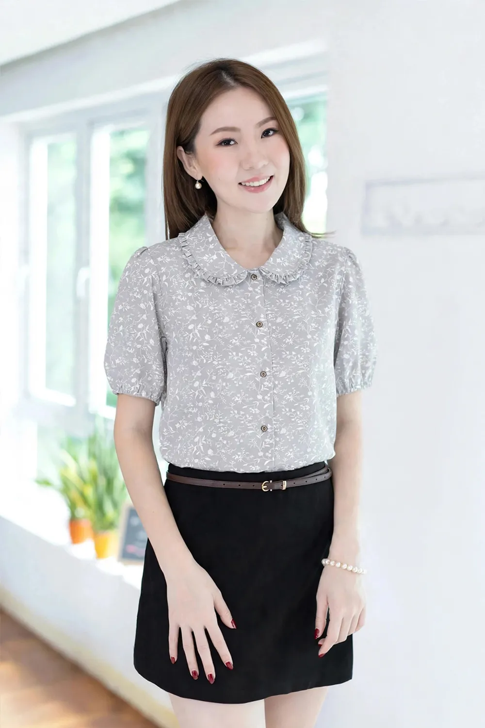 PT0260 Twig Frill & Puff Shirt – Light Grey