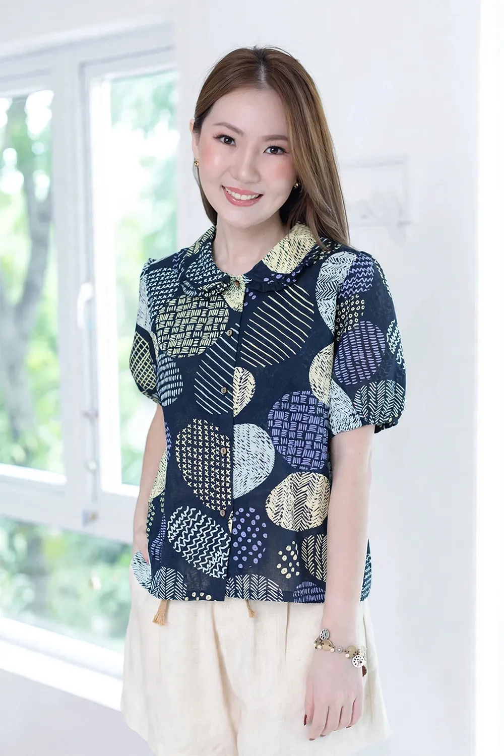 PT0260 Graphic Orb Frill & Puff Shirt – Navy Blue