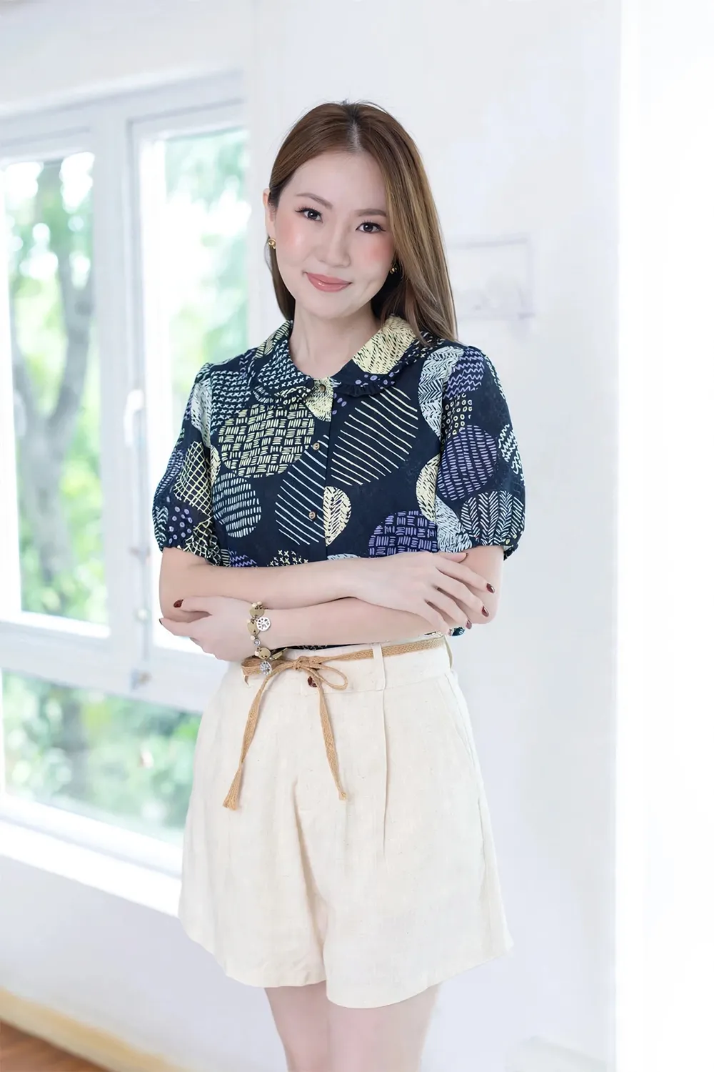 Alternative view of PT0260 Graphic Orb Frill & Puff Shirt – Navy Blue