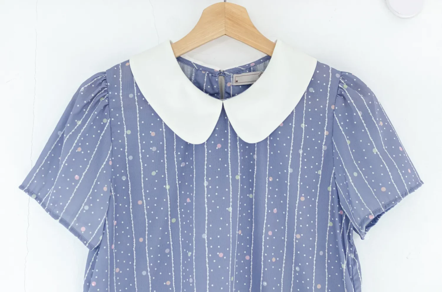 MT0101 Peter Pan Collar Dot Blouse – Gauzy Blue - Image 3