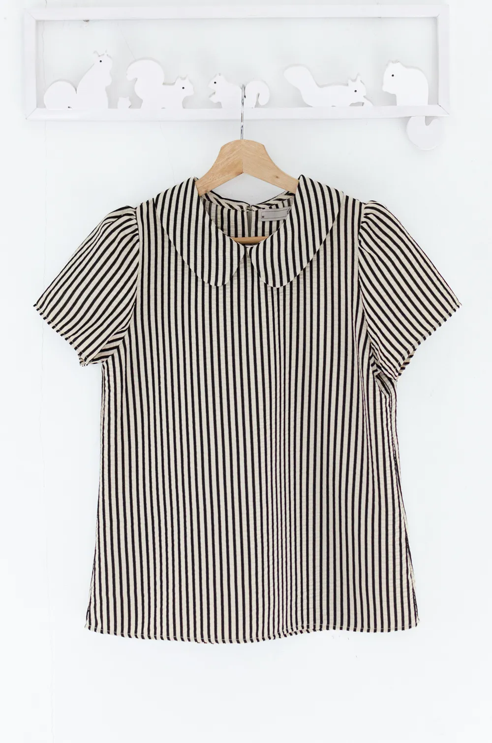 MT0101 Peter Pan Collar Stripe Blouse – Cream-Black - Image 3