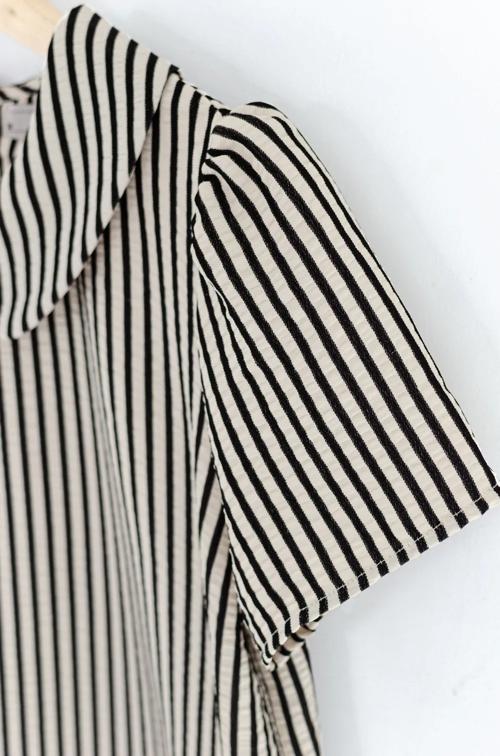 MT0101 Peter Pan Collar Stripe Blouse – Cream-Black - Image 5