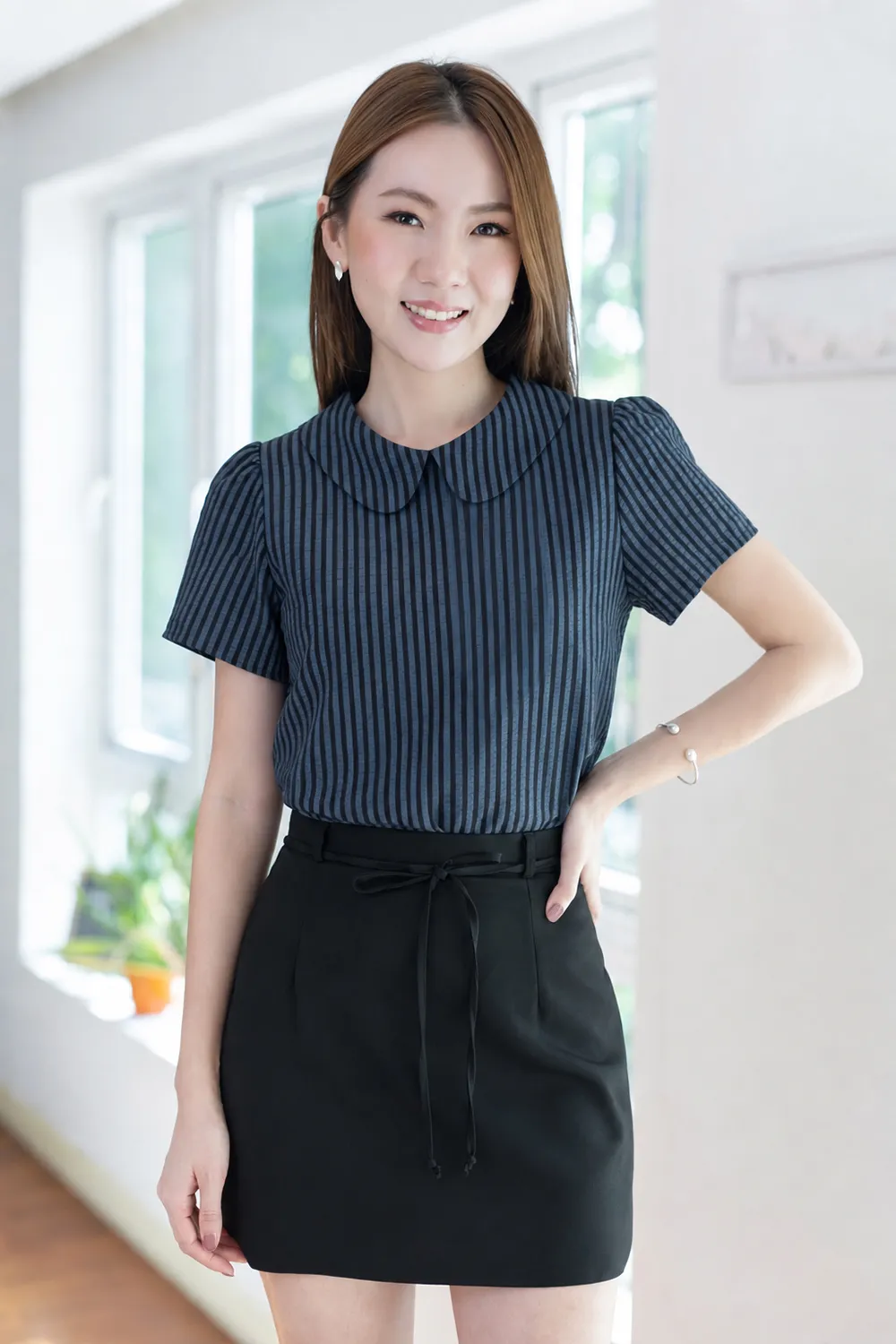 MT0101 Peter Pan Collar Stripe Blouse – Blue-Black