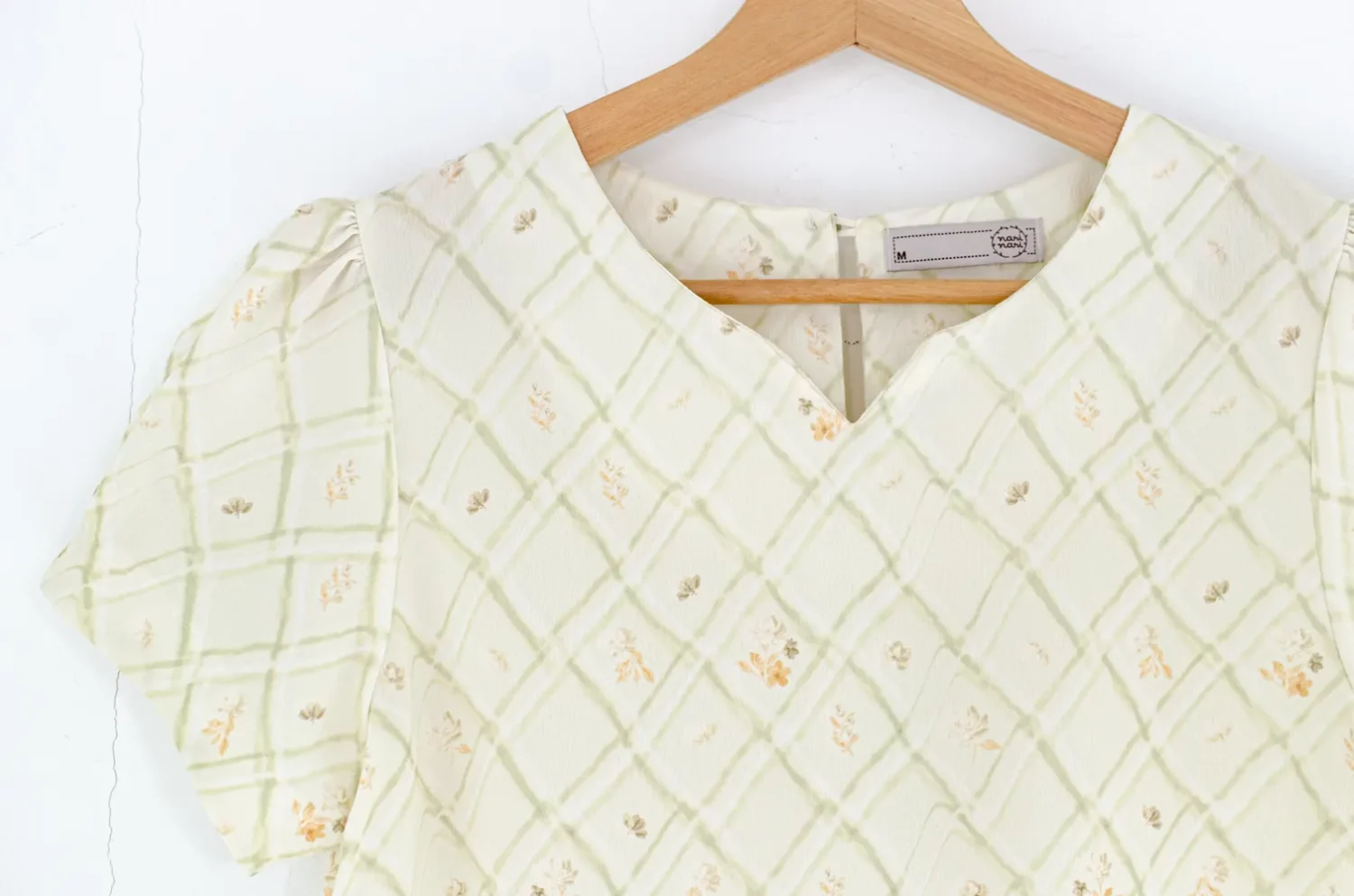 MT0206 Folded Sleeve Crinkled Blouse – Light Custard Green - Image 4