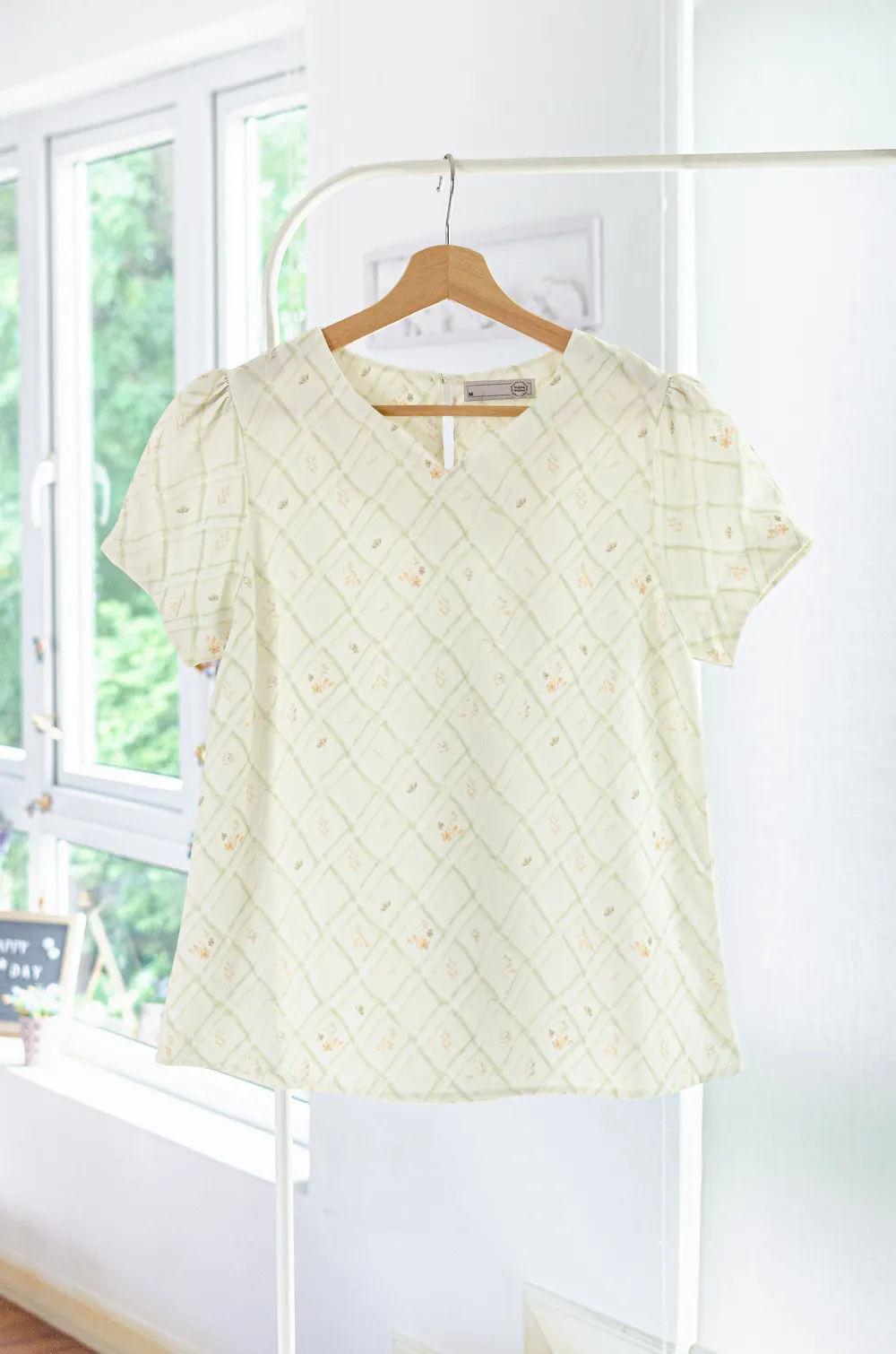 MT0206 Folded Sleeve Crinkled Blouse – Light Custard Green - Image 5