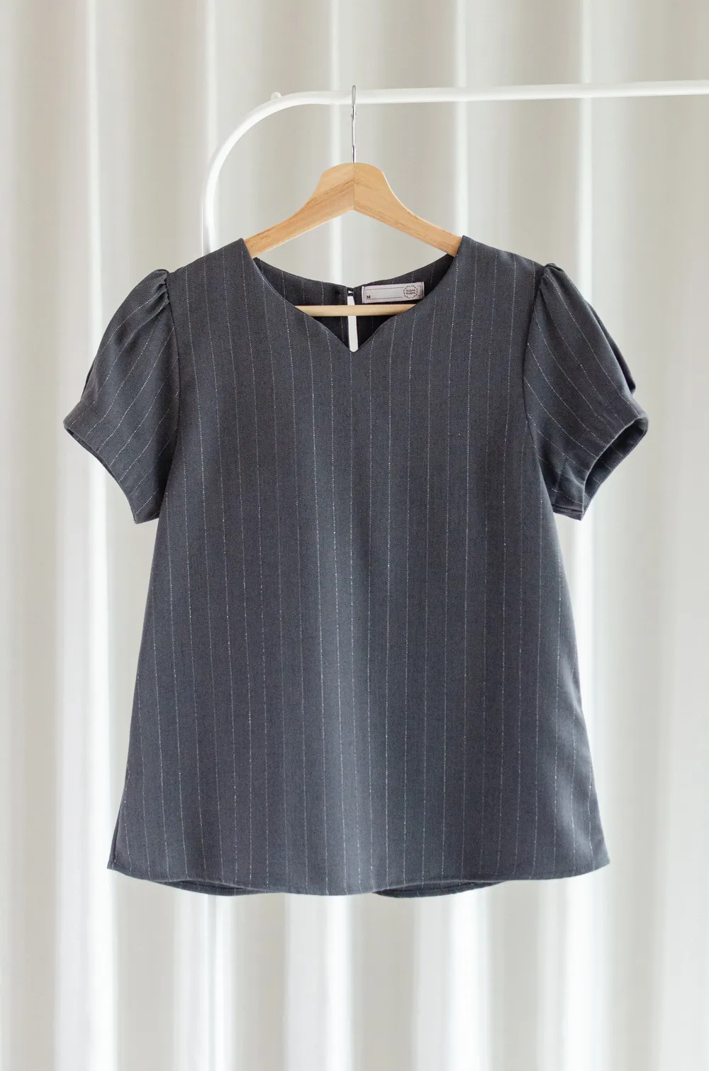 MT0206 Folded Sleeve Shimmer Pinstripe Blouse – Dark Grey - Image 3