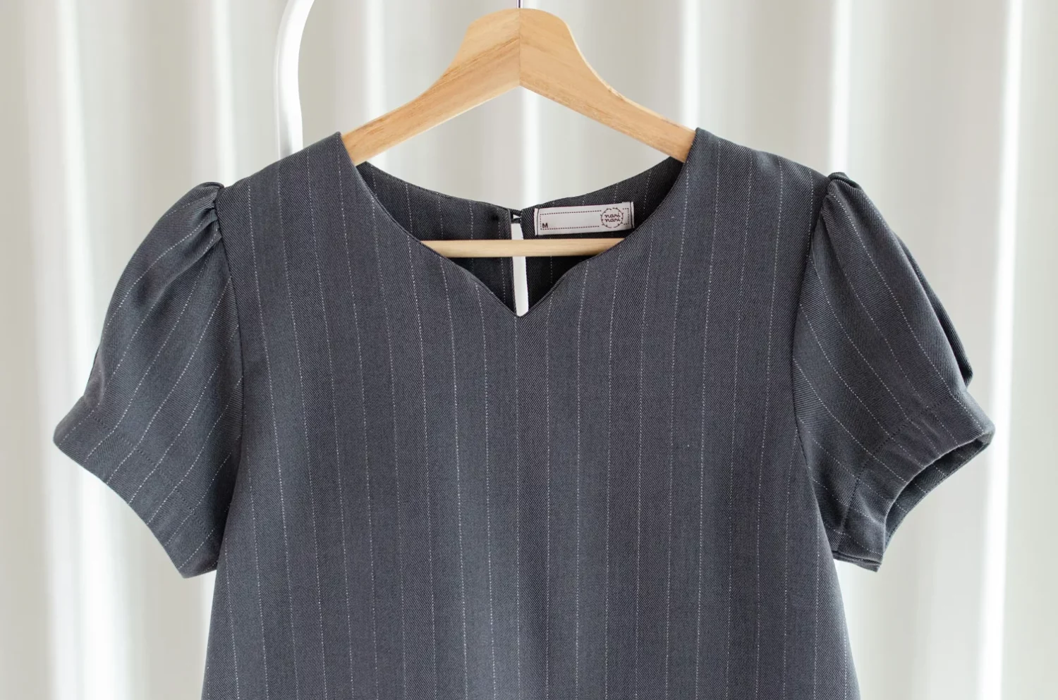 MT0206 Folded Sleeve Shimmer Pinstripe Blouse – Dark Grey - Image 4