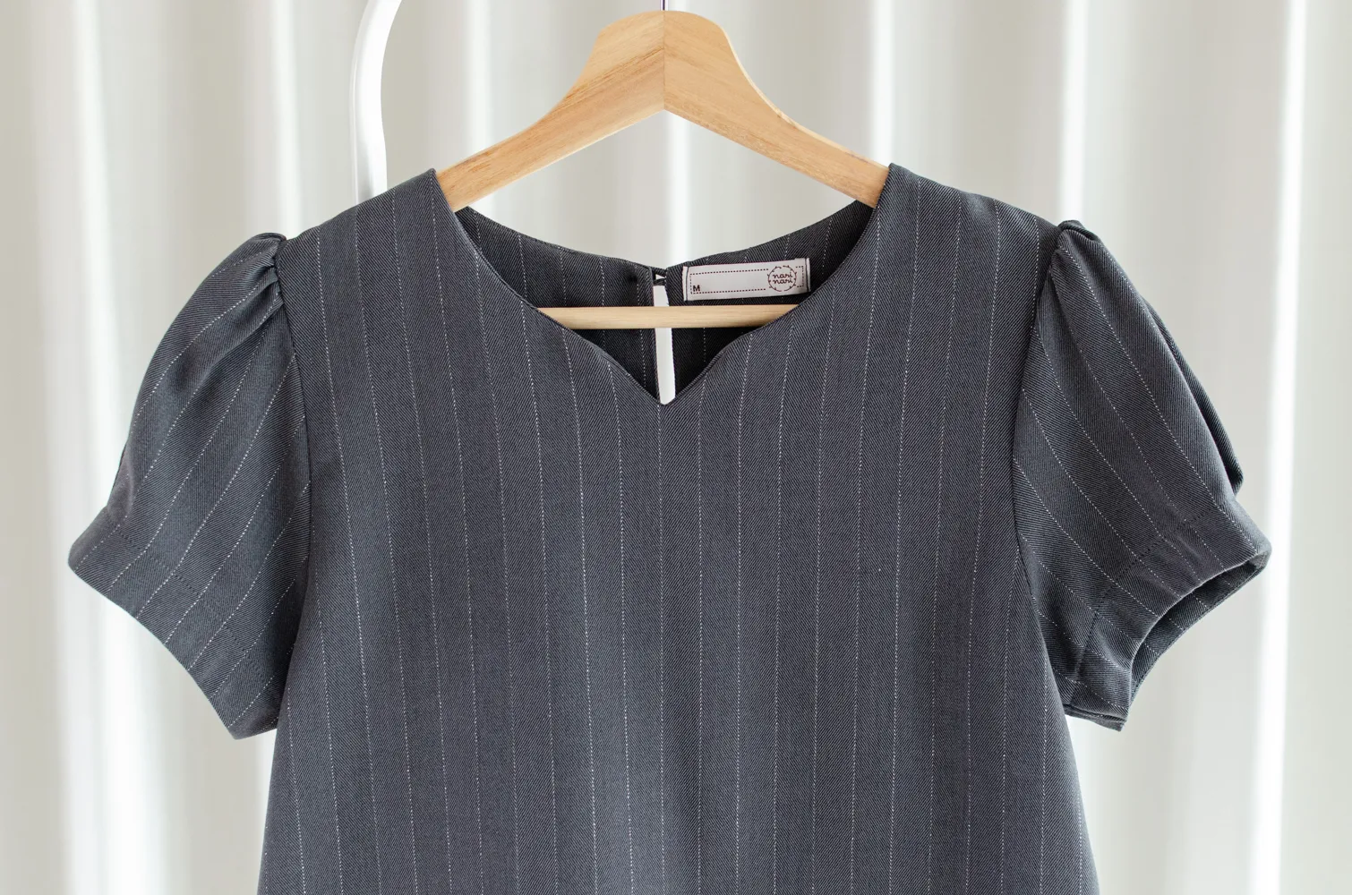 MT0206 Folded Sleeve Shimmer Pinstripe Blouse – Dark Grey - Image 4