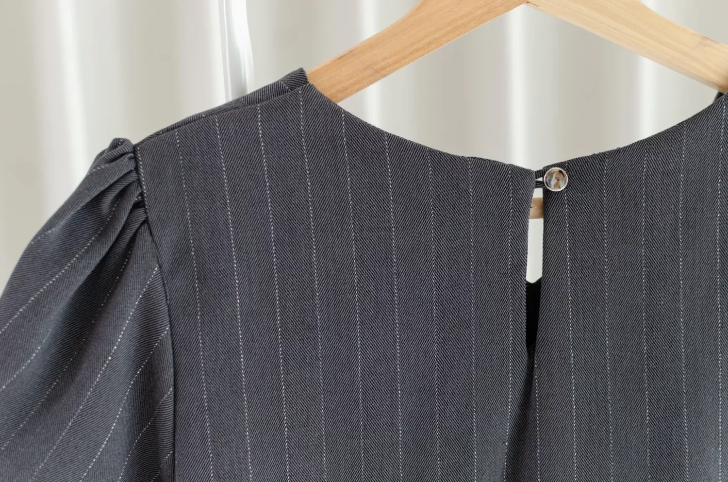 MT0206 Folded Sleeve Shimmer Pinstripe Blouse – Dark Grey - Image 6