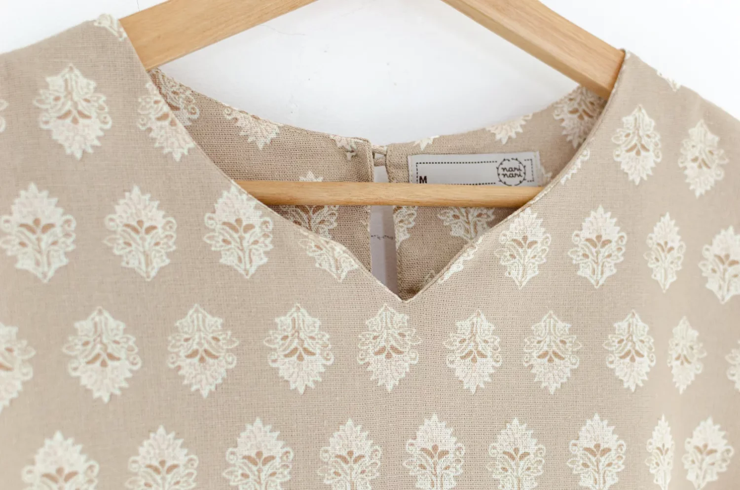 MT0206 Folded Sleeve Cotton Blouse – Cream Motif - Image 5