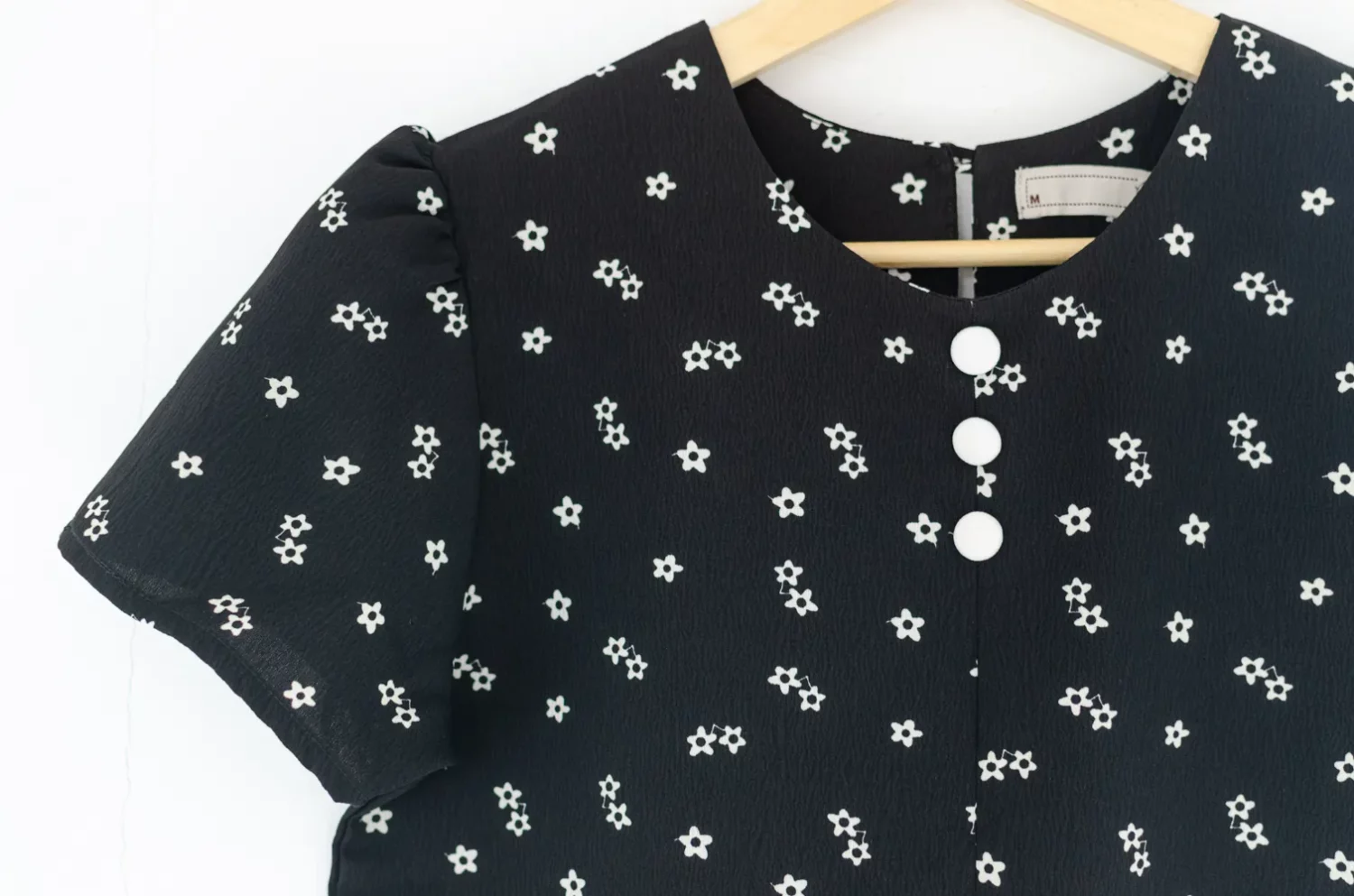 MT0301 Triple Button Daisy Crinkled Blouse – Black - Image 6
