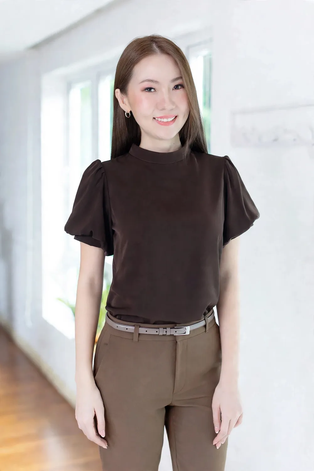MT0707 Sophie Balloon Sleeve Blouse – Espresso Brown