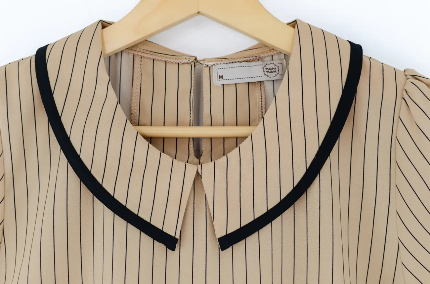 MT6610 Point Collar Stripe Blouse – Latte - Image 3