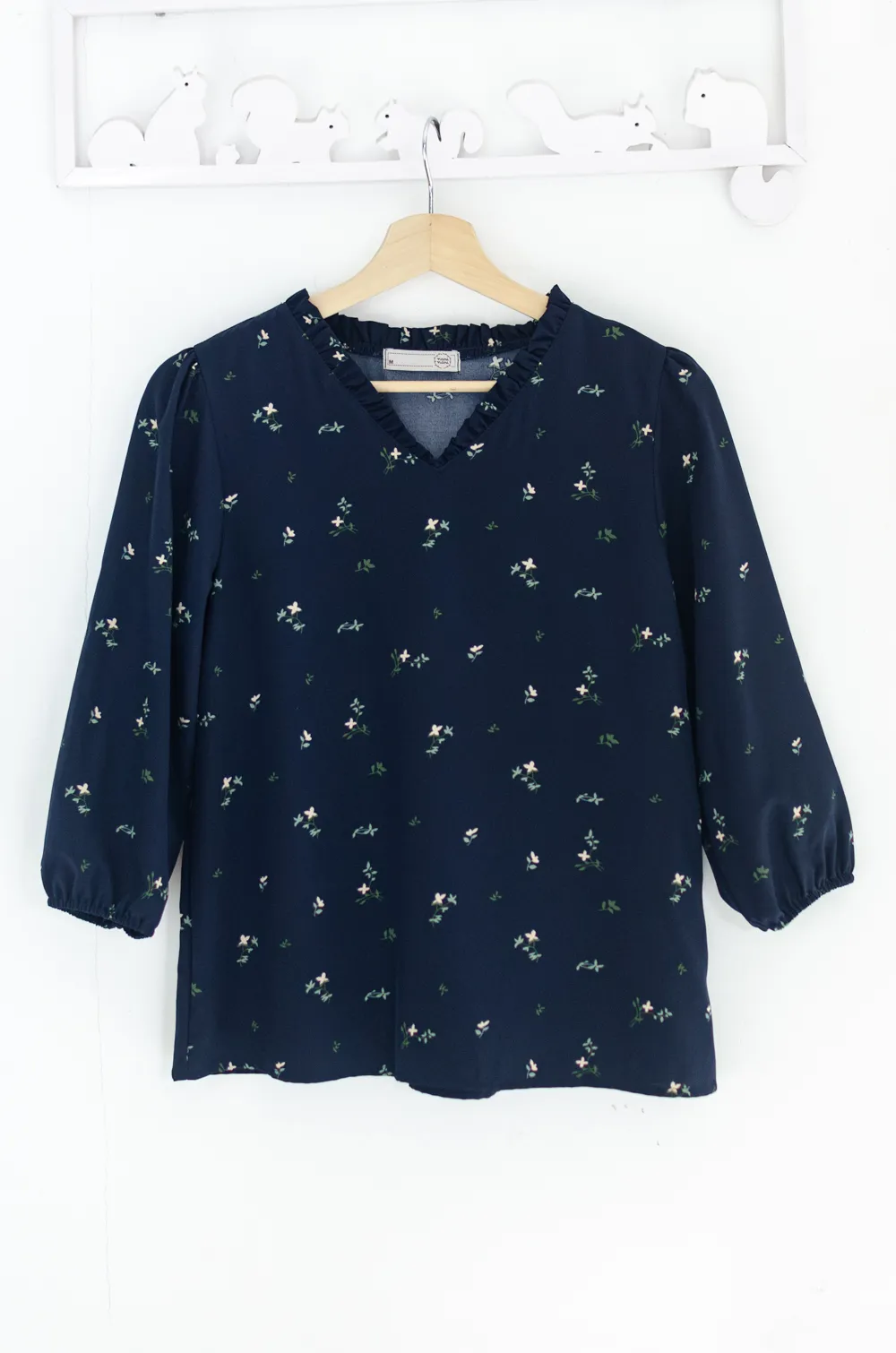 Alternative view of MT7555 Ruff V-Collar Whisper Blouse – Dark Navy