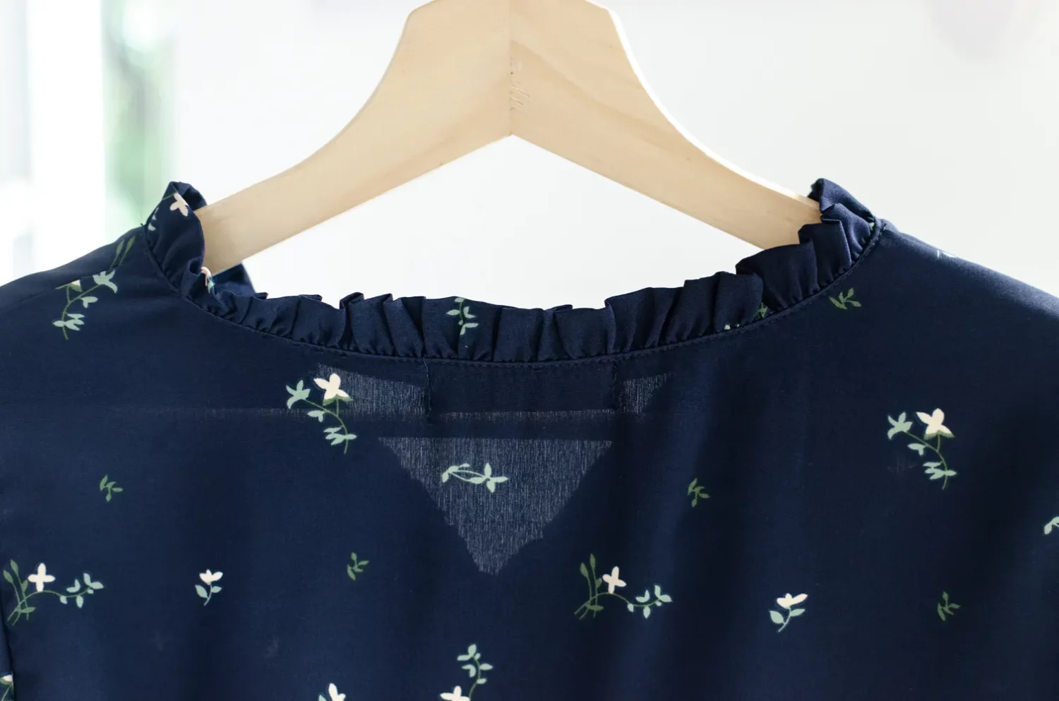MT7555 Ruff V-Collar Whisper Blouse – Dark Navy - Image 5