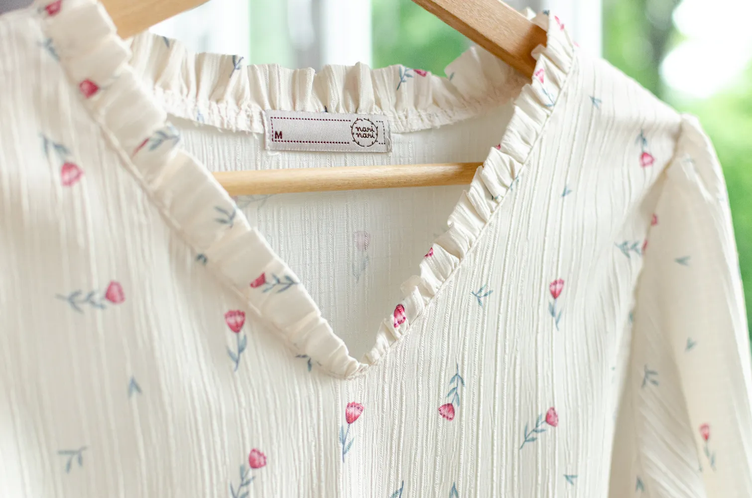 MT7555 Ruff V-Collar Wild Rose Blouse – Vanilla - Image 3