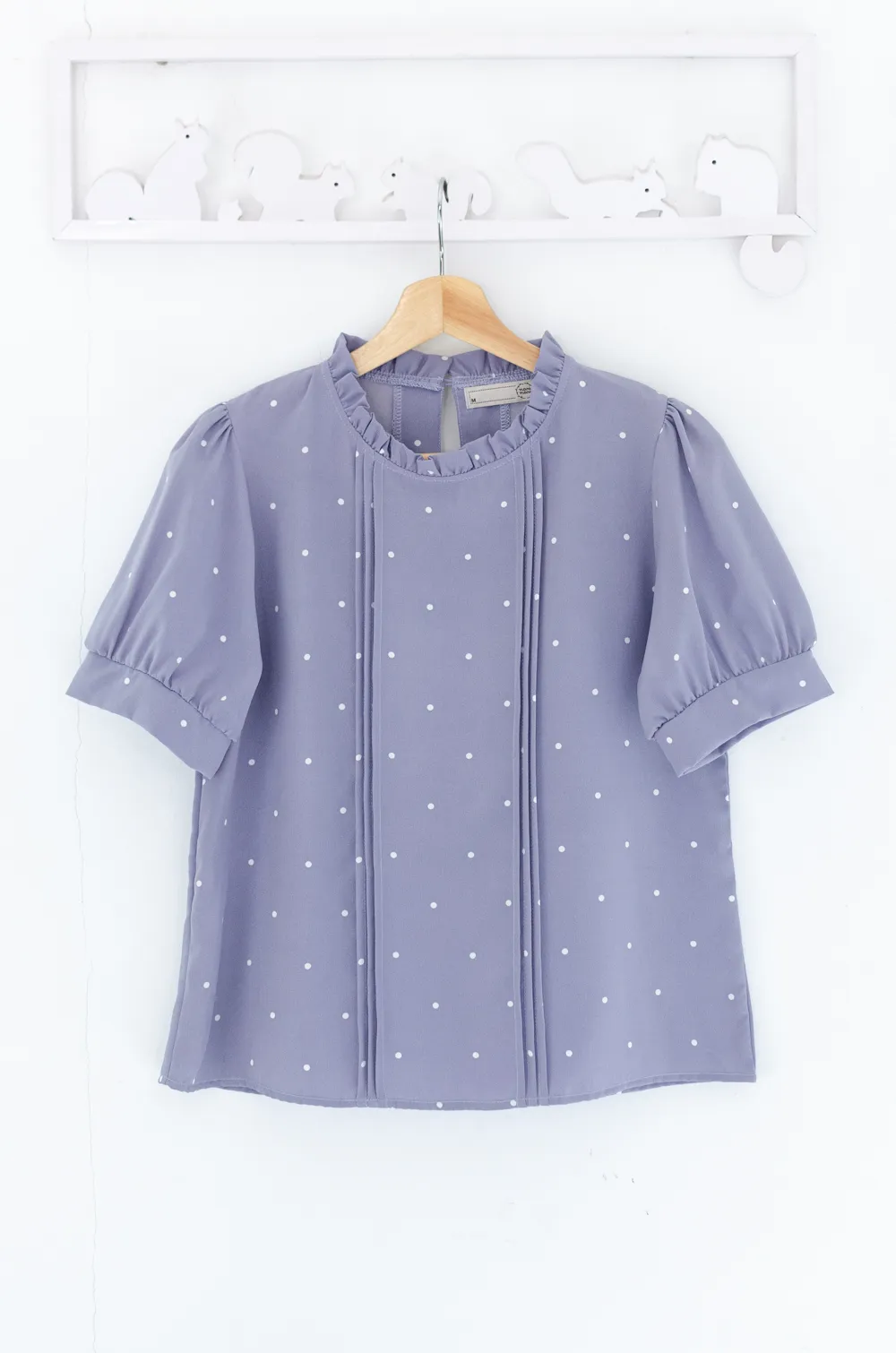 Alternative view of MT0404 Ruff Collar Balloon Sleeve Blouse – Purple Dot