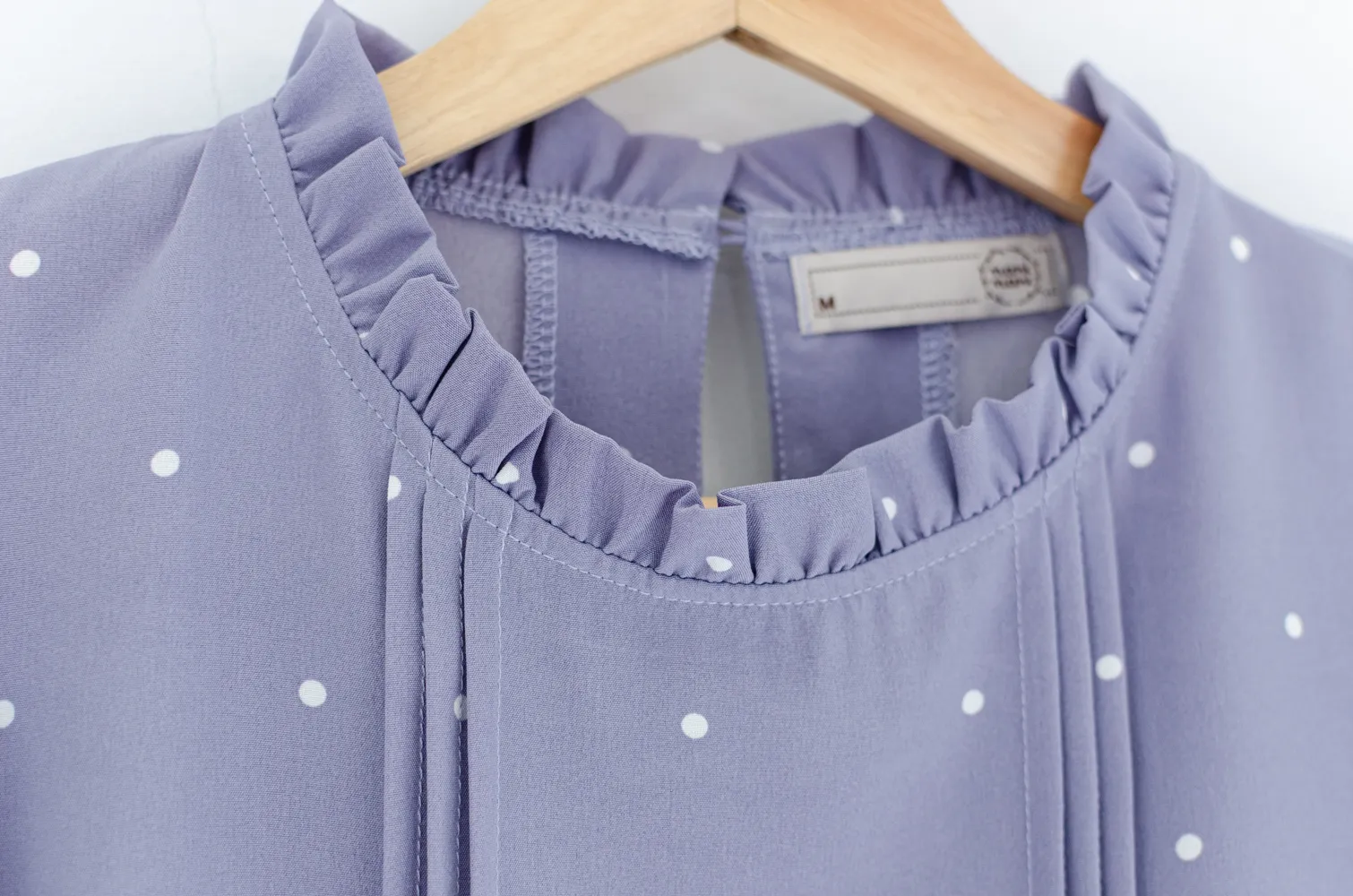 MT0404 Ruff Collar Balloon Sleeve Blouse – Purple Dot - Image 3