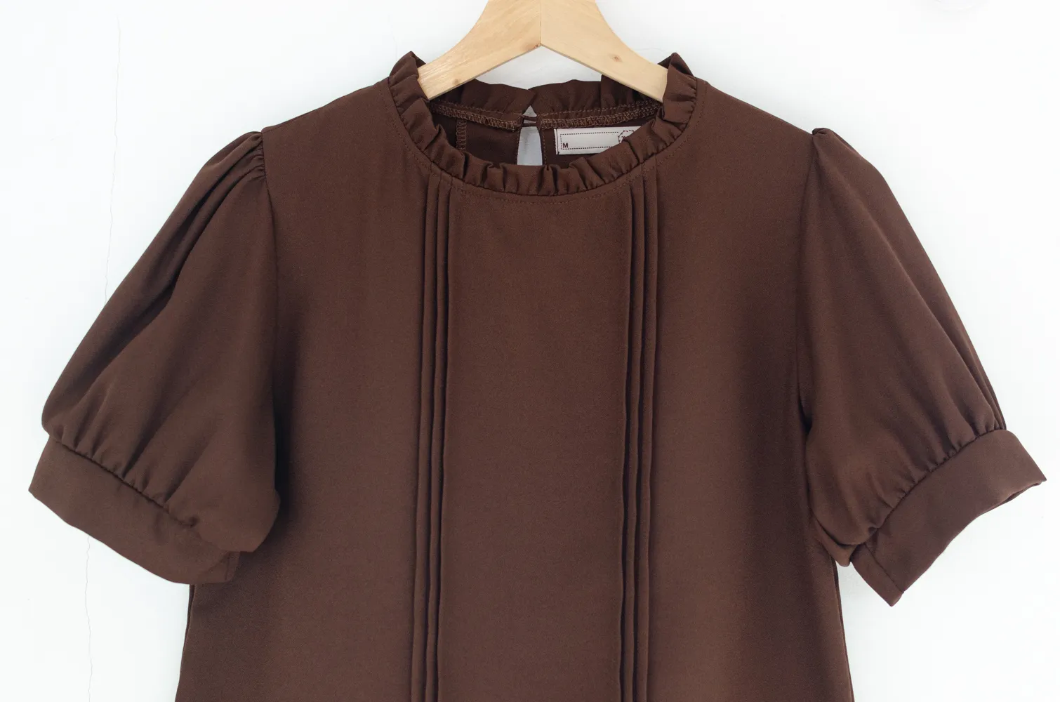 MT0404 Ruff Collar Balloon Sleeve Blouse – Dark Brown - Image 2