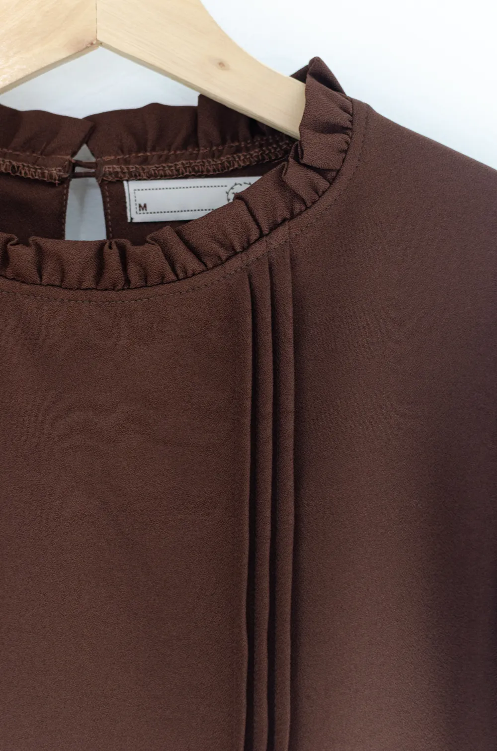 MT0404 Ruff Collar Balloon Sleeve Blouse – Dark Brown - Image 3