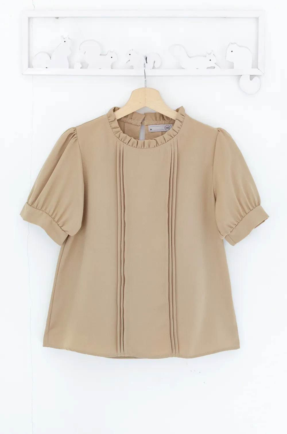 MT0404 Ruff Collar Balloon Sleeve Blouse – Latte Brown - Image 3