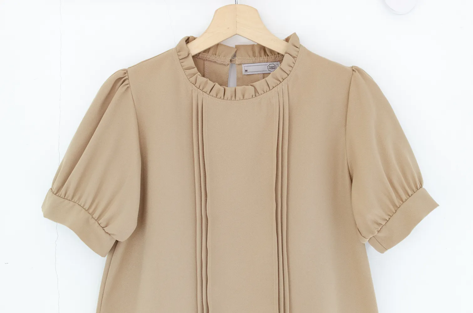 MT0404 Ruff Collar Balloon Sleeve Blouse – Latte Brown - Image 4