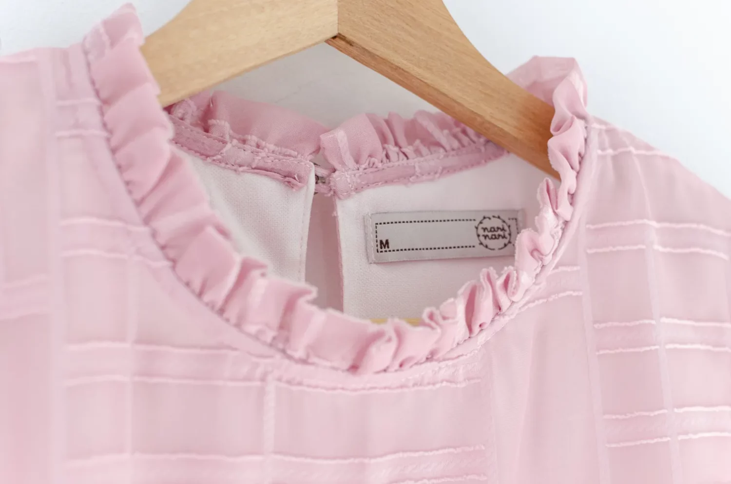MT2758 Ruff Collar Cap Sleeve Textured Blouse – Pink - Image 4