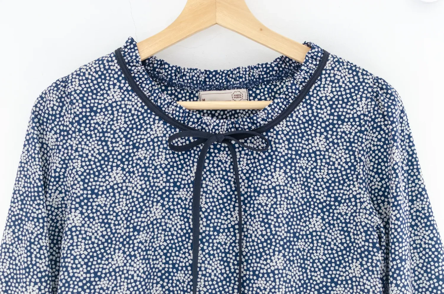 MT4834 Ruff Collar Square Print Blouse – Dark Navy - Image 4