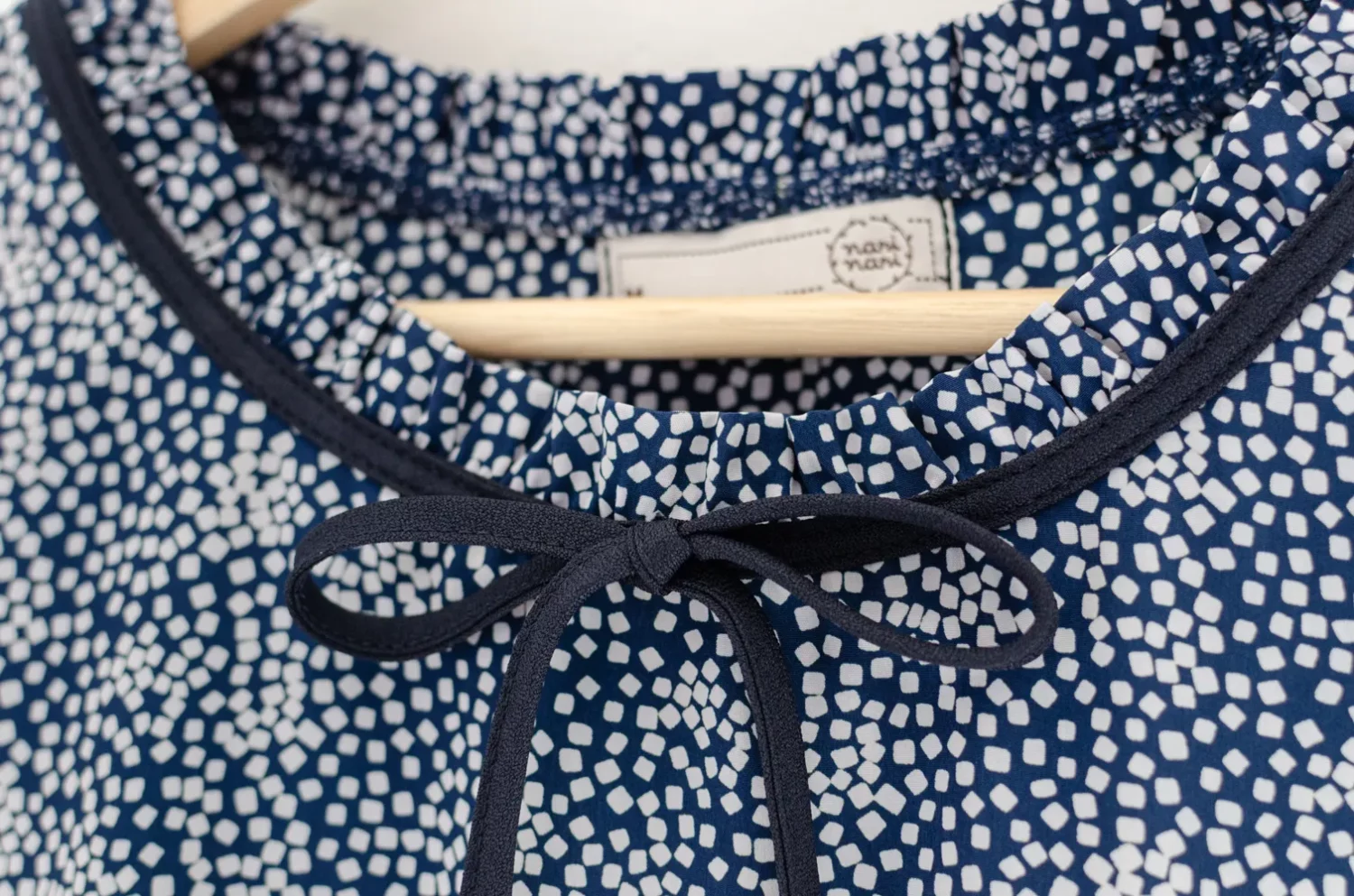 MT4834 Ruff Collar Square Print Blouse – Dark Navy - Image 5