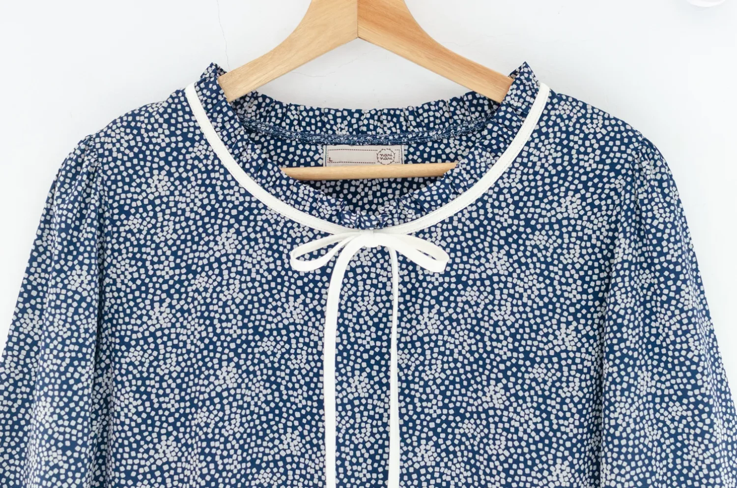 MT4834 Ruff Collar Square Print Blouse – Dark Navy - Image 9