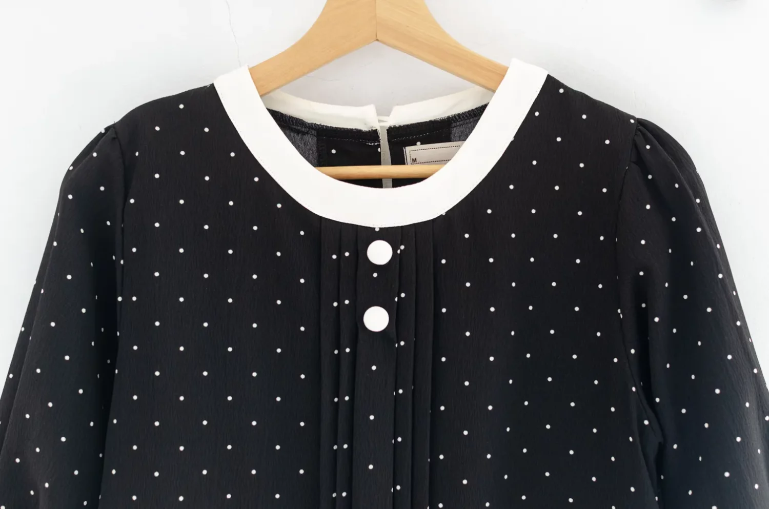 MT5842 Polka Dot Front Tuck Crinkled Blouse – Black - Image 3