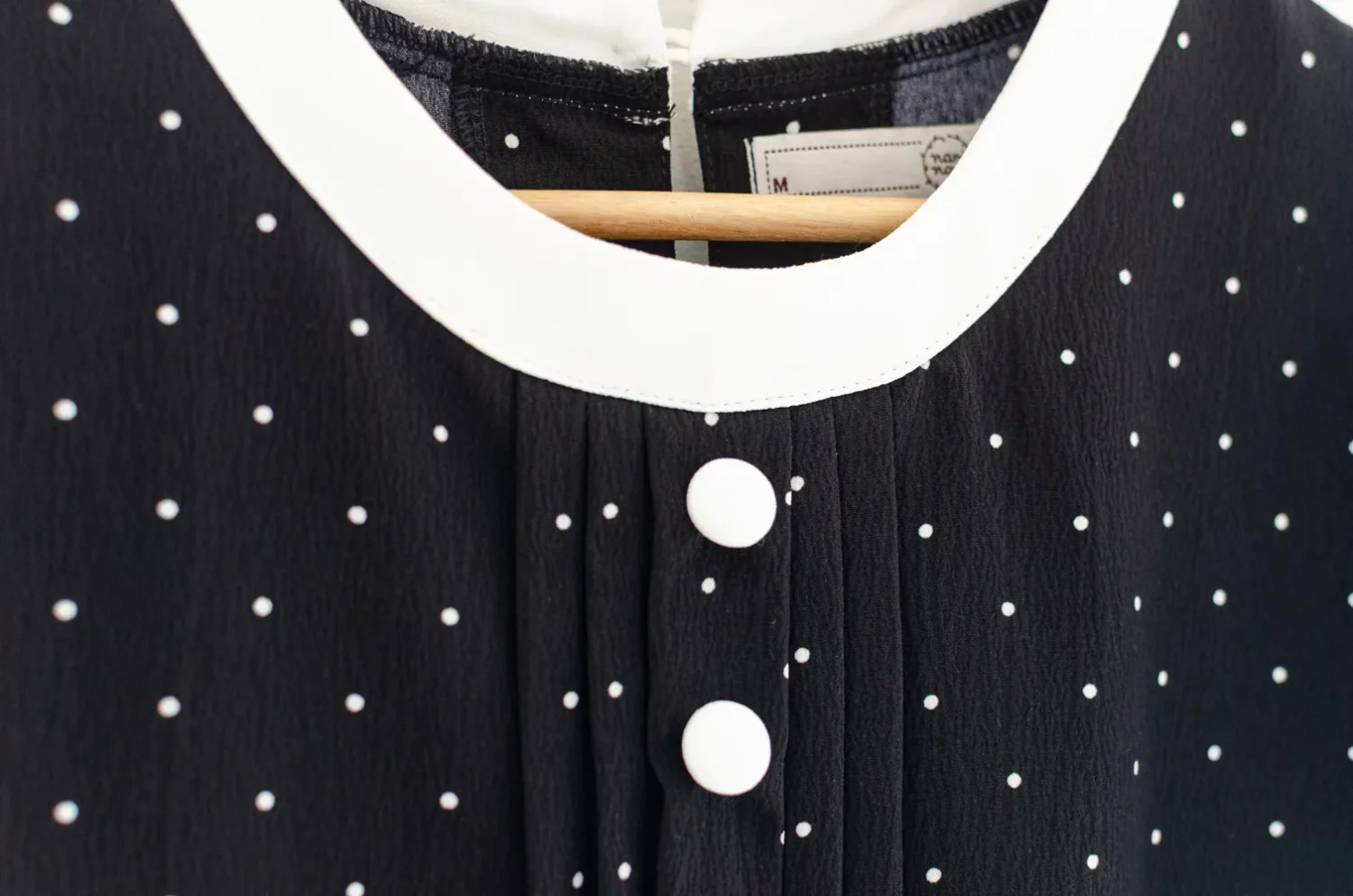 MT5842 Polka Dot Front Tuck Crinkled Blouse – Black - Image 4