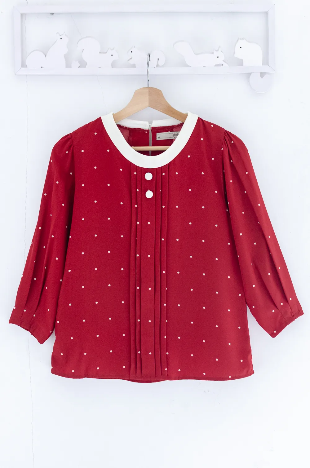 Alternative view of MT5842 Polka Dot Front Tuck Blouse – Red