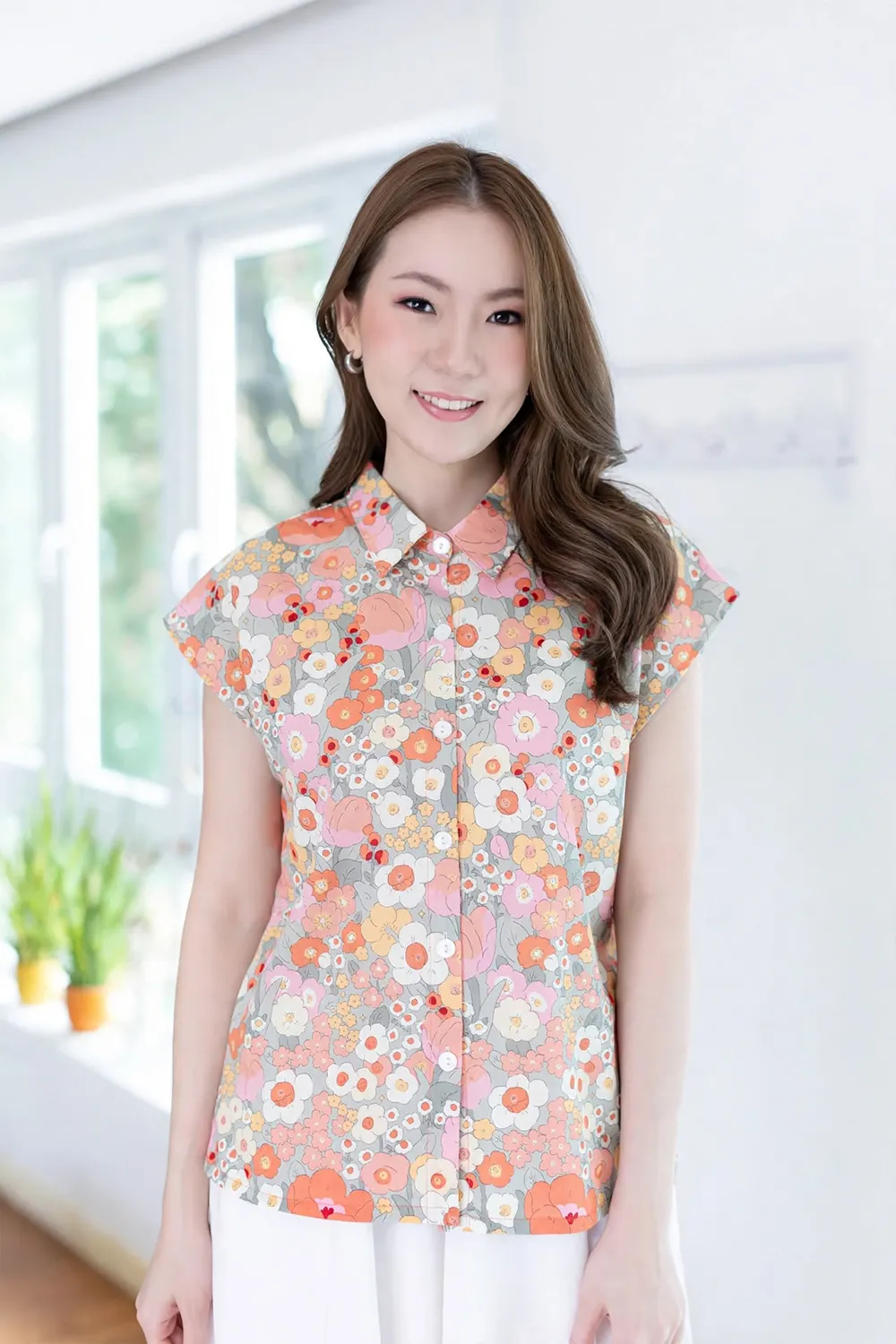 NT2232 Floral Easy Shirt – Peony Pink