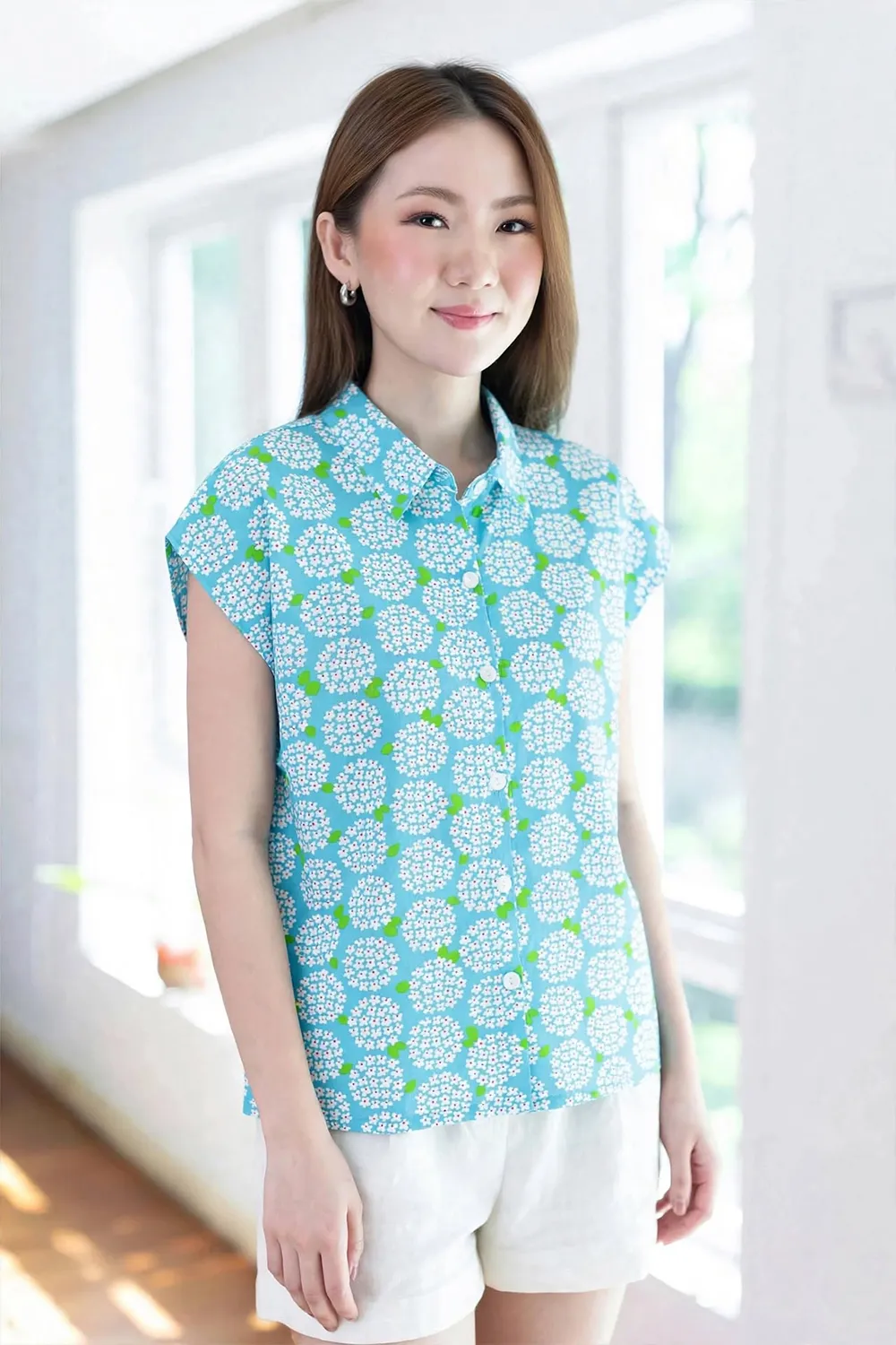 NT2232 Daisy Bouquet Easy Shirt – Turquoise Blue