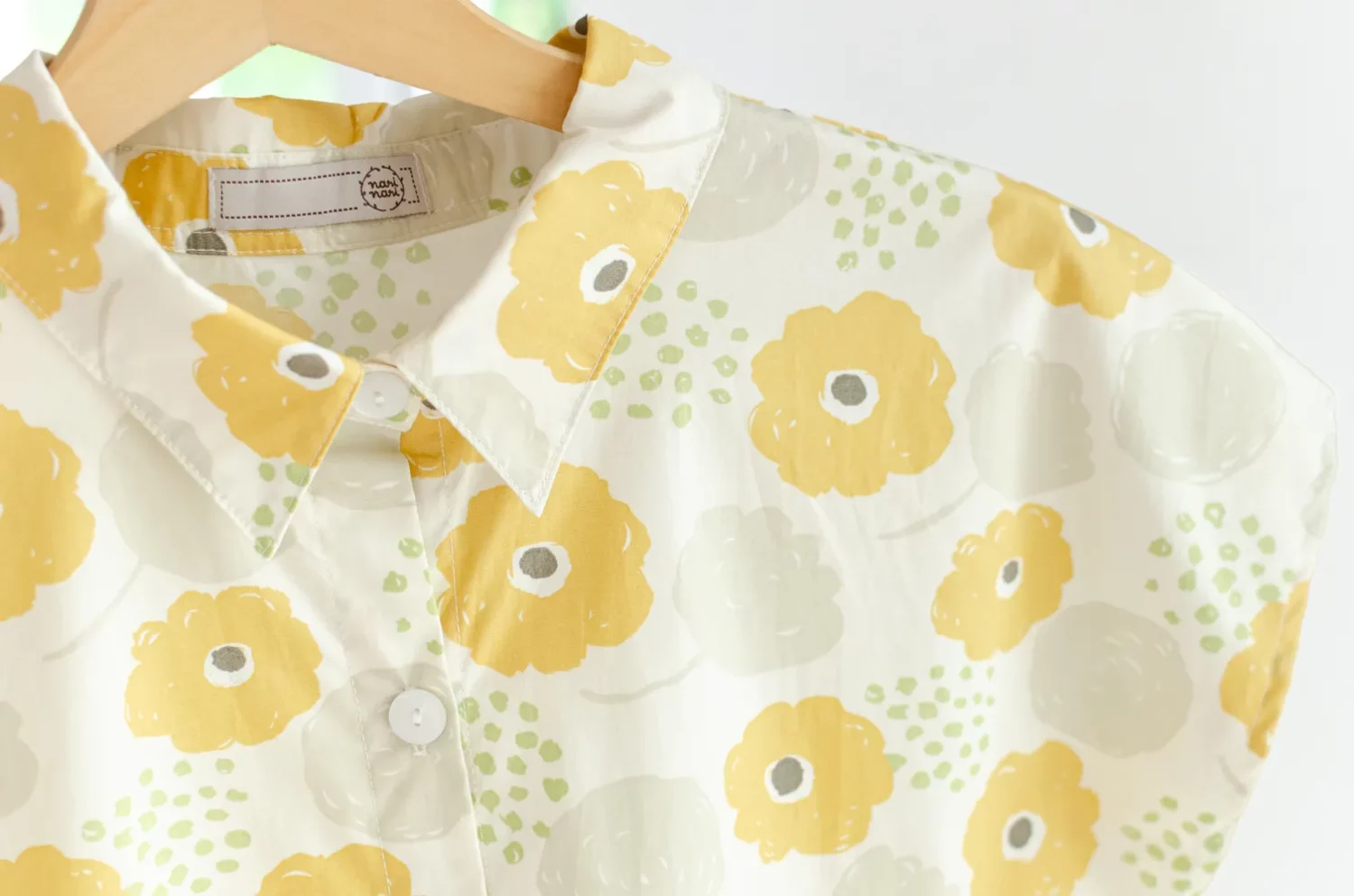 NT2232 Cotton Flower Easy Shirt – Cream-Mustard - Image 6